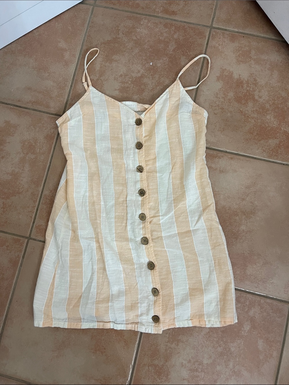 Rip Curl Beige & White Striped Spaghetti-Strap Mini Dress
